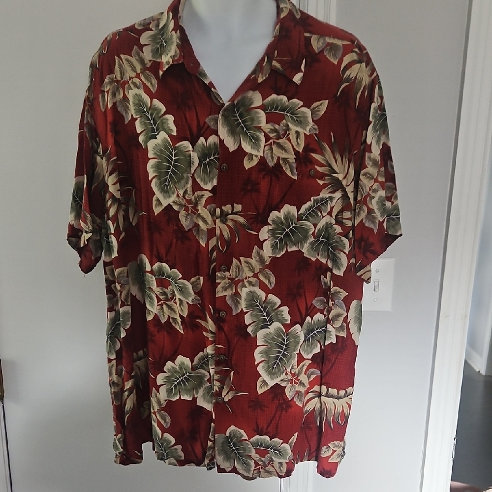 Men's Red Leaf Print Casual Button Down Shirt